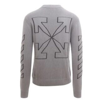 Pulover din lână brodat cu logo Off-White pentru bărbați, gri