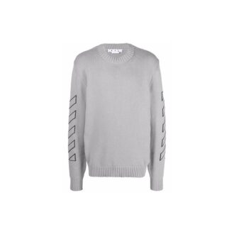 Pulover din lână brodat cu logo Off-White pentru bărbați, gri