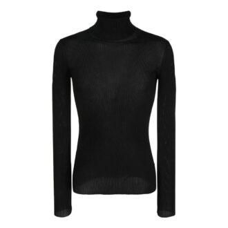 Pulover din lână cu croi slim fit și nervuri Helvet Off-White pentru bărbați, colecția SS22, negru