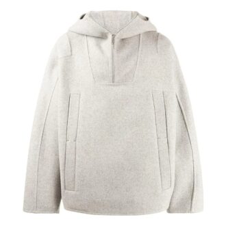 Pulover din lână cu glugă și fermoar pe jumătate, de culoare solidă, pentru bărbați, Off-White, FW22, gri Pulover din lână cu glugă și fermoar pe jumătate, de culoare solidă, pentru bărbați, Off-White, FW22, gri