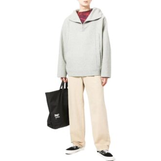 Pulover din lână cu glugă și fermoar pe jumătate, de culoare solidă, pentru bărbați, Off-White, FW22, gri Pulover din lână cu glugă și fermoar pe jumătate, de culoare solidă, pentru bărbați, Off-White, FW22, gri
