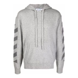 Pulover din lână cu glugă Off-White pentru bărbați FW21 cu dungi Diagonal, croială largă, gri
