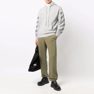 Pulover din lână cu glugă Off-White pentru bărbați FW21 cu dungi Diagonal, croială largă, gri