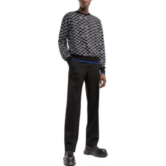 Pulover din lână cu guler rotund și mâneci lungi Off-White pentru bărbați, colecția SS22, cu logo și intarsii, negru Pulover din lână cu guler rotund și mâneci lungi Off-White pentru bărbați, colecția SS22, cu logo și intarsii, negru