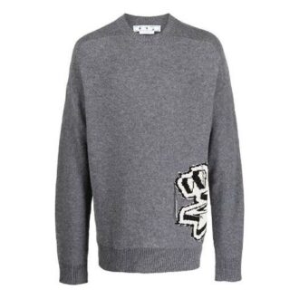 Pulover din lână cu mâneci lungi și guler rotund Off-White pentru bărbați FW22, gri Pulover din lână cu mâneci lungi și guler rotund Off-White pentru bărbați FW22, gri