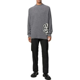Pulover din lână cu mâneci lungi și guler rotund Off-White pentru bărbați FW22, gri Pulover din lână cu mâneci lungi și guler rotund Off-White pentru bărbați FW22, gri