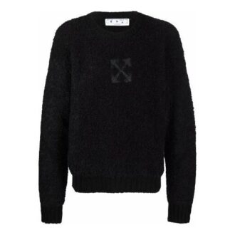 Pulover din lână cu mâneci lungi și model cu săgeți și logo Off-White pentru bărbați, colecția FW21, negru Pulover din lână cu mâneci lungi și model cu săgeți și logo Off-White pentru bărbați, colecția FW21, negru