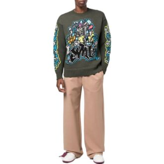 Pulover din lână cu mâneci lungi și tricot intarsiat Off-White pentru bărbați FW22, verde Pulover din lână cu mâneci lungi și tricot intarsiat Off-White pentru bărbați FW22, verde