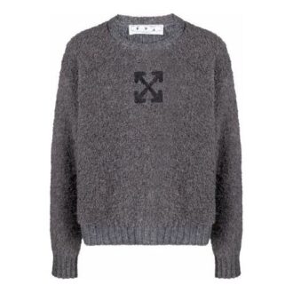 Pulover din lână Off-White pentru bărbați, cu logo în model de Arrows și jacquard, culoare solidă, gri