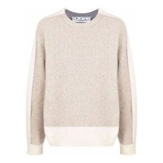 Pulover din lână Off-White pentru bărbați FW21 cu guler rotund, blocuri de culoare, croială lejeră, bej