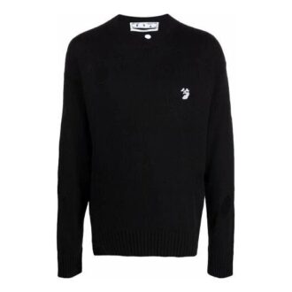 Pulover din lână Off-White pentru bărbați FW21 cu guler rotund decupat, mâneci lungi, croială lejeră, negru Pulover din lână Off-White pentru bărbați FW21 cu guler rotund decupat, mâneci lungi, croială lejeră, negru