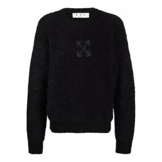 Pulover din lână Off-White pentru bărbați FW21 cu guler rotund și mâneci lungi, cu model de Arrows, negru Pulover din lână Off-White pentru bărbați FW21 cu guler rotund și mâneci lungi, cu model de Arrows, negru