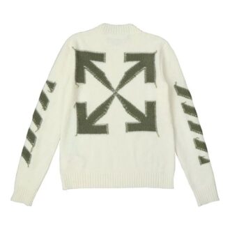 Pulover din lână Off-White pentru bărbați FW21 cu logo Arrows, guler rotund, croială lejeră, alb lăptos