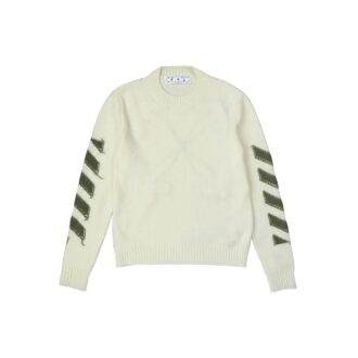 Pulover din lână Off-White pentru bărbați FW21 cu logo Arrows, guler rotund, croială lejeră, alb lăptos