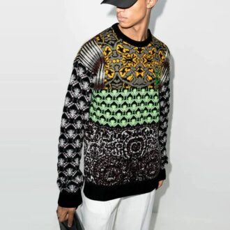 Pulover din lână Off-White pentru bărbați FW21 cu logo și model cu săgeți, guler rotund, croială largă, verde