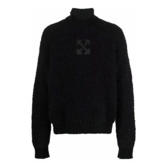 Pulover din lână Off-White pentru bărbați FW21 cu logo, model monocrom, guler înalt, croială lejeră, negru