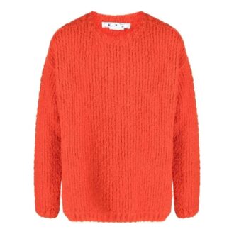 Pulover din lână Off-White pentru bărbați FW22, cu guler rotund, brodat cu logo, mâneci lungi, croială lejeră, portocaliu