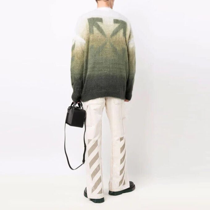 Pulover din lână pentru bărbați Off-White, cu guler rotund, mâneci lungi, efect de gradient, croială lejeră, multicolor