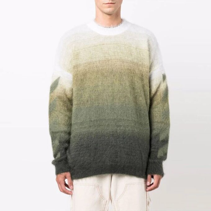 Pulover din lână pentru bărbați Off-White, cu guler rotund, mâneci lungi, efect de gradient, croială lejeră, multicolor