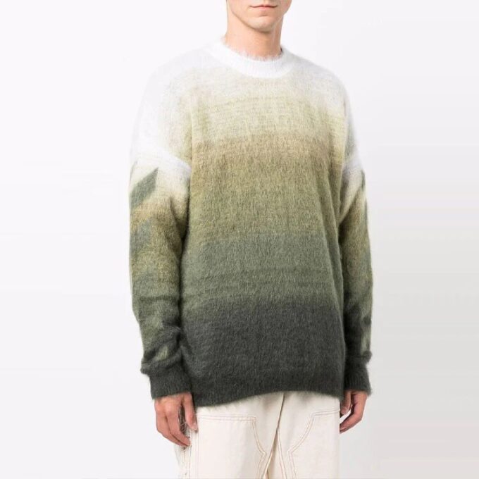 Pulover din lână pentru bărbați Off-White, cu guler rotund, mâneci lungi, efect de gradient, croială lejeră, multicolor