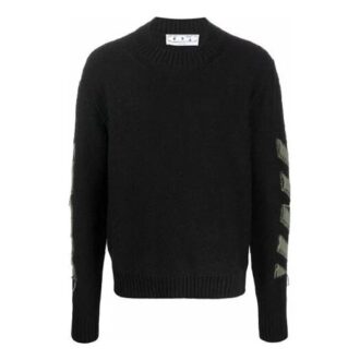 Pulover din lână pentru bărbați Off-White FW21 cu guler rotund și model cu săgeți, croială lejeră, negru