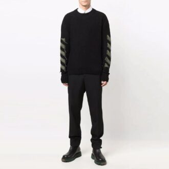 Pulover din lână pentru bărbați Off-White FW21 cu guler rotund și model cu săgeți, croială lejeră, negru