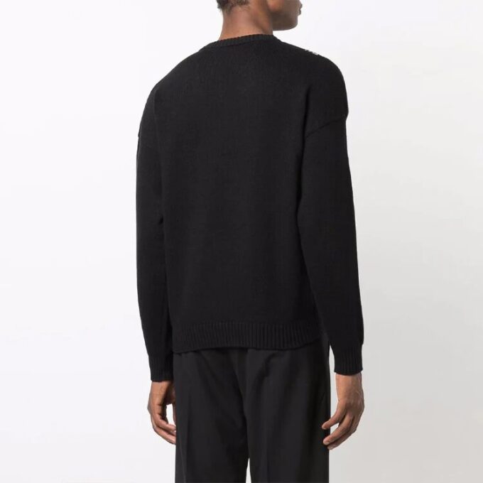 Pulover din lână pentru bărbați Off-White FW21 cu guler rotund, tricotat intarsiat, cu logo, croială lejeră, negru