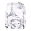 Pulover din lână pentru bărbați Off-White FW21 cu imprimeu abstract, guler rotund, croială lejeră, alb