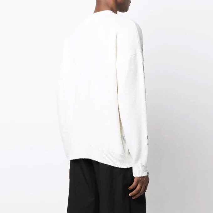 Pulover din lână pentru bărbați Off-White FW21 cu imprimeu abstract, guler rotund, croială lejeră, alb