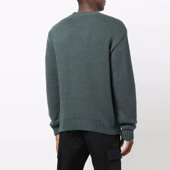 Pulover din lână pentru bărbați Off-White FW21, cu logo intarsiat pe piept, guler rotund, mâneci lungi, croială lejeră, verde
