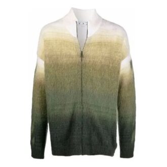 Pulover din lână pentru bărbați Off-White FW21 cu model de săgeți și fermoar, croială largă, verde