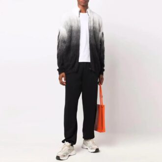 Pulover din lână pentru bărbați Off-White FW21 cu model de săgeți, jacquard, gradient și fermoar, croială largă, negru