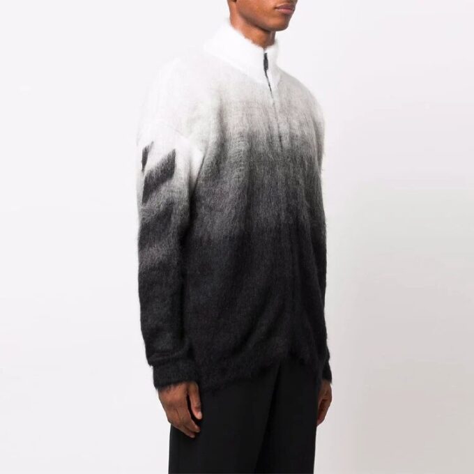Pulover din lână pentru bărbați Off-White FW21 cu model de săgeți, jacquard, gradient și fermoar, croială largă, negru