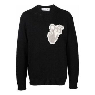 Pulover din lână pentru bărbați Off-White FW21 Hands Off Logo Alphabet cu guler rotund, croială lejeră, negru Pulover din lână pentru bărbați Off-White FW21 Hands Off Logo Alphabet cu guler rotund, croială lejeră, negru