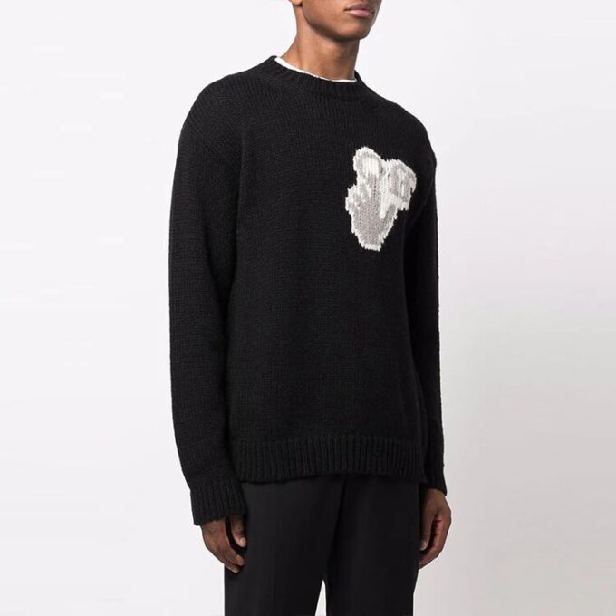 Pulover din lână pentru bărbați Off-White FW21 Hands Off Logo Alphabet cu guler rotund, croială lejeră, negru