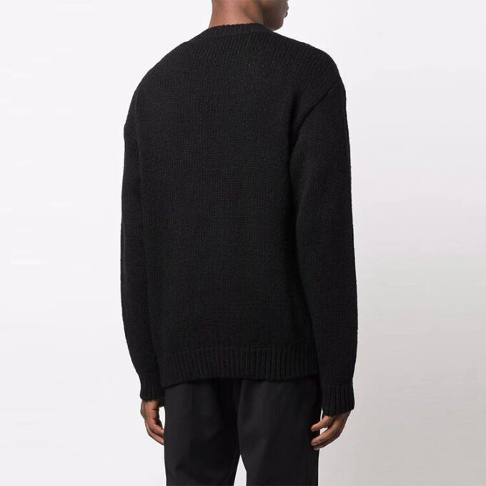 Pulover din lână pentru bărbați Off-White FW21 Hands Off Logo Alphabet cu guler rotund, croială lejeră, negru