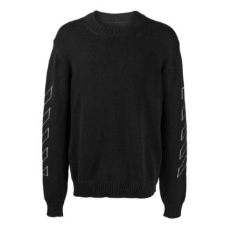 Pulover din lână pentru bărbați Off-White SS22 cu imprimeu Arrows, guler rotund și mâneci lungi, negru Pulover din lână pentru bărbați Off-White SS22 cu imprimeu Arrows, guler rotund și mâneci lungi, negru