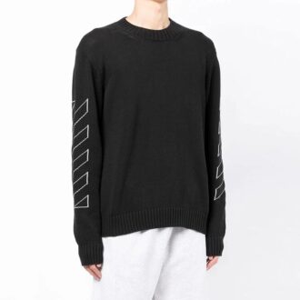 Pulover din lână pentru bărbați Off-White SS22 cu imprimeu Arrows, guler rotund și mâneci lungi, negru Pulover din lână pentru bărbați Off-White SS22 cu imprimeu Arrows, guler rotund și mâneci lungi, negru