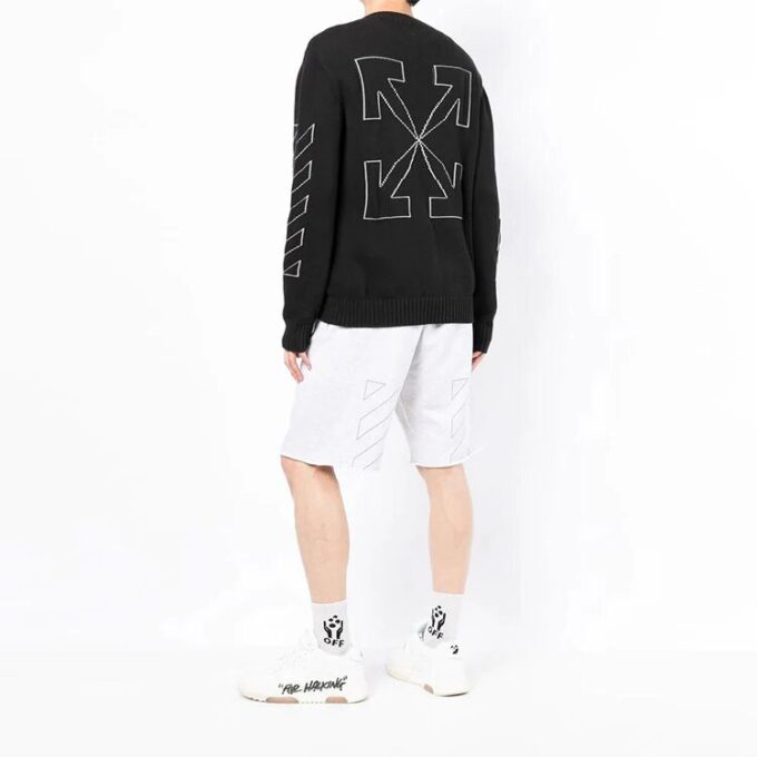 Pulover din lână pentru bărbați Off-White SS22 cu imprimeu Arrows, guler rotund și mâneci lungi, negru