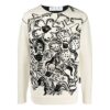 Pulover din lână tricotat cu guler rotund și model jacquard cu flori Off-White pentru bărbați, colecția FW22, versiune albă