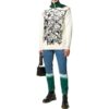 Pulover din lână tricotat cu guler rotund și model jacquard cu flori Off-White pentru bărbați, colecția FW22, versiune albă