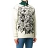 Pulover din lână tricotat cu guler rotund și model jacquard cu flori Off-White pentru bărbați, colecția FW22, versiune albă