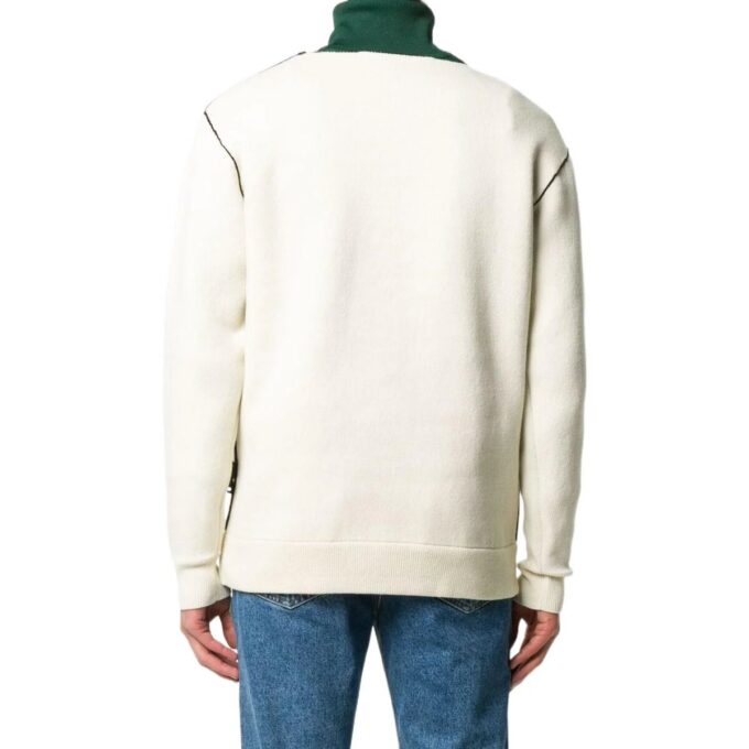 Pulover din lână tricotat cu guler rotund și model jacquard cu flori Off-White pentru bărbați, colecția FW22, versiune albă