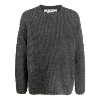 Pulover din lână tricotată cu nervuri și model de îmbinare Off-White pentru bărbați FW22, negru Pulover din lână tricotată cu nervuri și model de îmbinare Off-White pentru bărbați FW22, negru