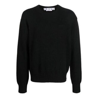 Pulover din lână tricotat Off-White pentru bărbați, colecția FW22, culoare solidă, guler rotund, croială lejeră, negru Pulover din lână tricotat Off-White pentru bărbați, colecția FW22, culoare solidă, guler rotund, croială lejeră, negru
