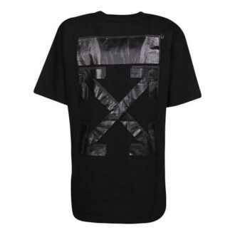 Pulover Off-White cu guler rotund, pantaloni scurți, croială slim fit, model cu săgeți, negru