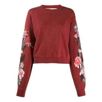 Pulover Off-White cu imprimeu floral, culoare burgund