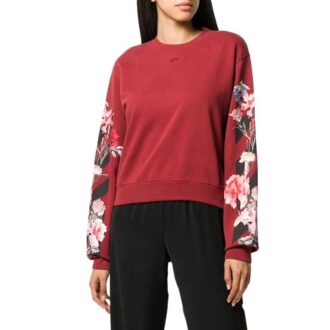 Pulover Off-White cu imprimeu floral, culoare burgund
