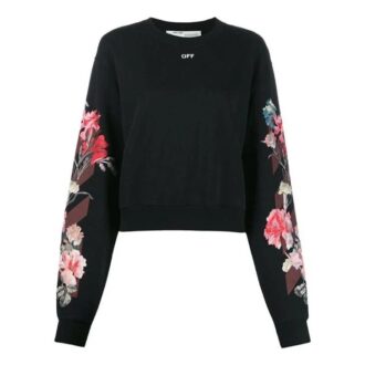 Pulover Off-White cu imprimeu floral, negru