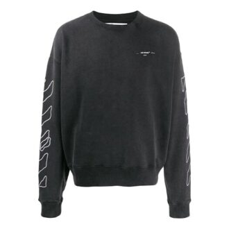 Pulover Off-White pentru bărbați, cu imprimeu clasic cu dungi și logo, negru Pulover Off-White pentru bărbați, cu imprimeu clasic cu dungi și logo, negru